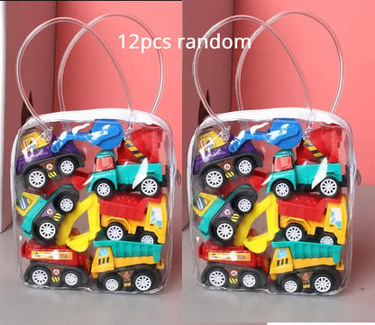 6/12Pcs Mini Inertial Pull Back Engineering Car Set Cartoon Toys Birthday Gift