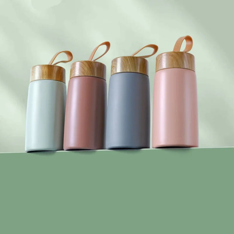 New Style Mini Thermos Cup Creative Wood Grain Cover Portable Vacuum Stainless Steel Water Cup Student High Value Pocket Cup