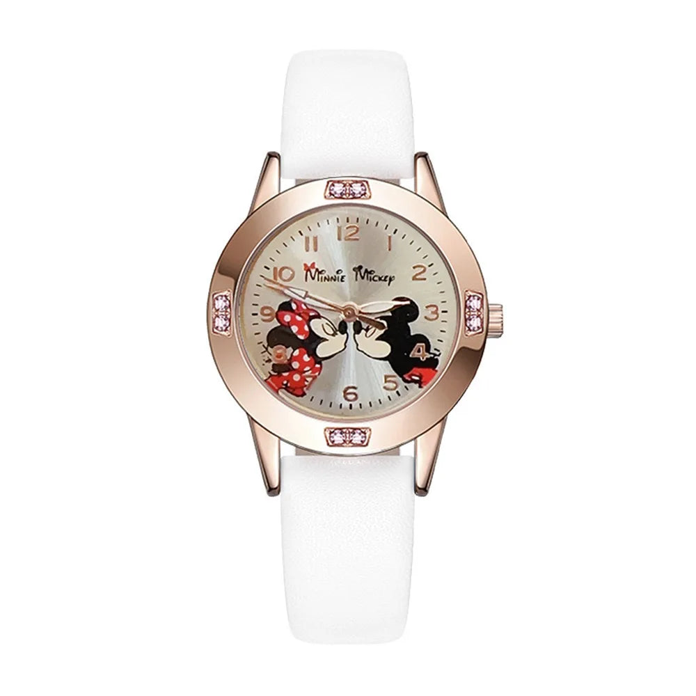 Disney Mickey Mouse Cute Fashion Cartoon Children's Watch Leather Strap Suitable for Boys and Girls Quartz Watch Festival Gift