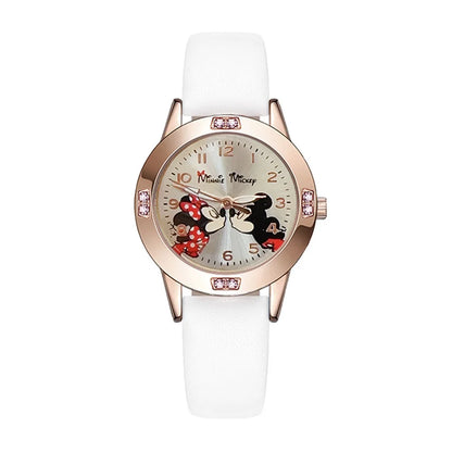 Disney Mickey Mouse Cute Fashion Cartoon Children's Watch Leather Strap Suitable for Boys and Girls Quartz Watch Festival Gift
