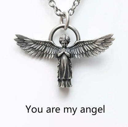 vintage Cute Angel Girls Pendant Necklace Metal Angel Wings Necklace for Women Birthday Gifts Jewelry（pendant+chain）