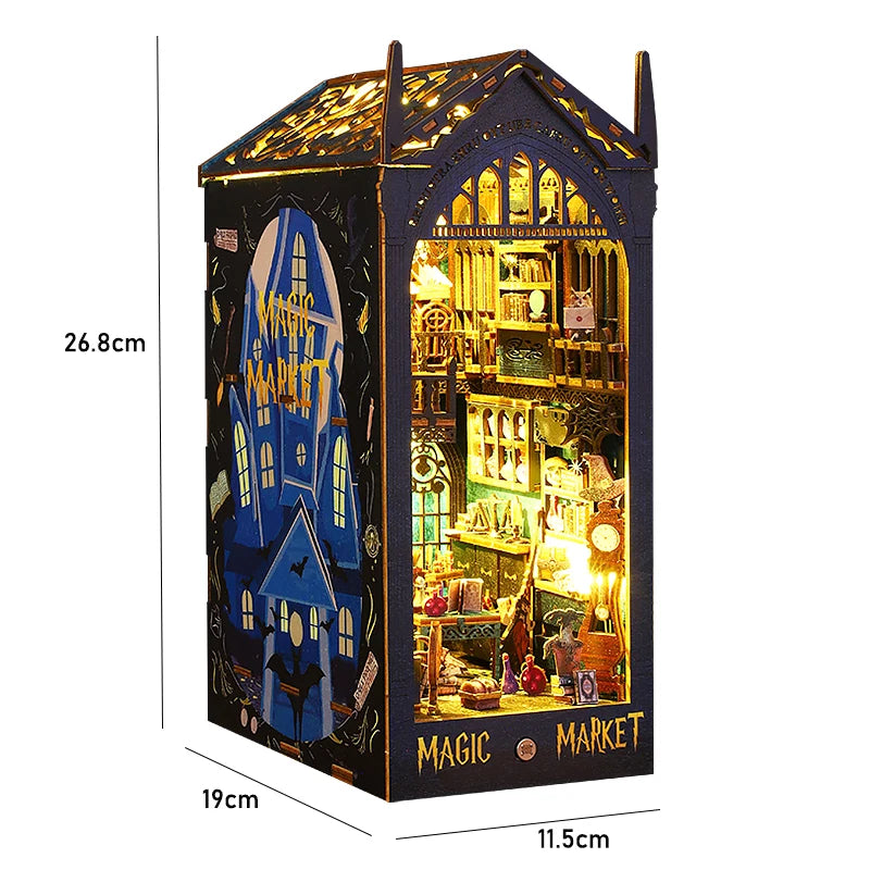 DIY Book Nook Kit Miniature Doll House With Furniture 3D Puzzle Model Building Wooden Bookshelf Bookend Toy Adults Birthday Gift