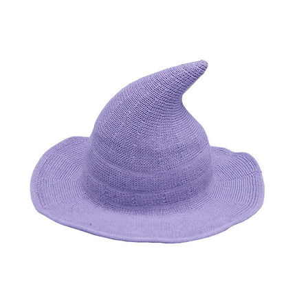 Halloween Witch Hat Long Point Hat Knitted Cap for Women Halloween Party Hat Magical Hat Festival Party Cosplay Decoration