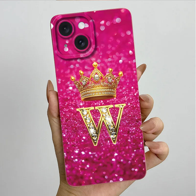 For Apple iPhone 15 Plus Case iPhone15 Pro Crown Letter Cover Soft Liquid Phone Case For iPhone 15 Pro Max iPhone15 Fundas Coque