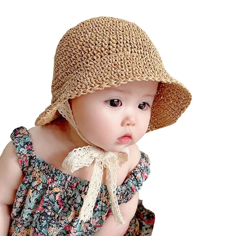 Summer Baby Hat Straw Baby Girl Cap Fashion Lace Bow Beach Children Panama Hat Princess Bonnets for Kids Outdoor Travel Sun Cap