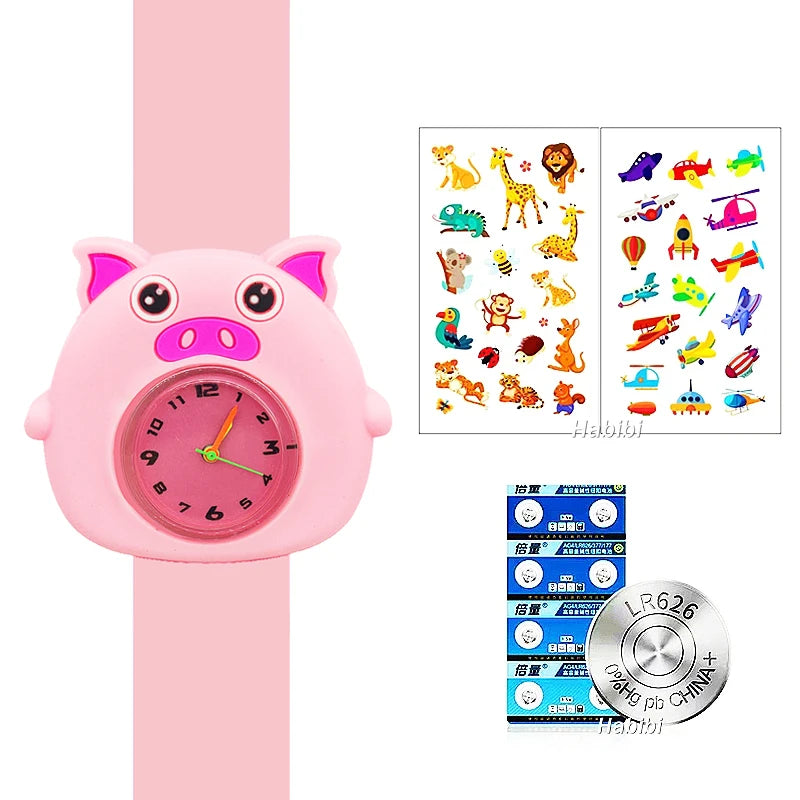 Boys Girls Watches Baby Kindergarten Party Gift Children Study Time Toy Wristwatches Slap Bracelet Clock Cartoon Kids Watches 22