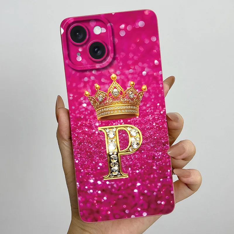 For Apple iPhone 15 Plus Case iPhone15 Pro Crown Letter Cover Soft Liquid Phone Case For iPhone 15 Pro Max iPhone15 Fundas Coque