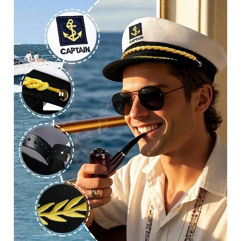 Sailor Hat for Adults – Captain Hat Costume Accessory for Men and Women, Ideal for Halloween, Cosplay, Yacht Parties