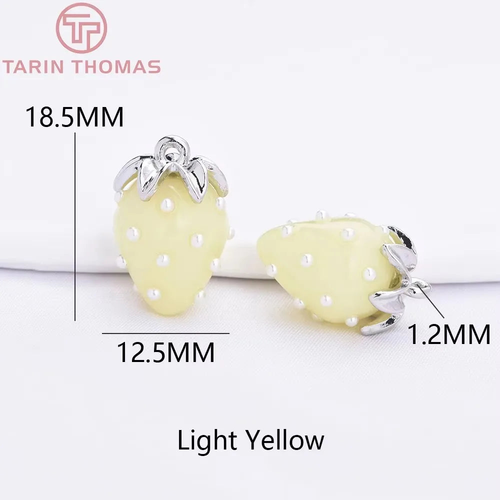 (10593) 4PCS 24K Gold Color Brass Pearl Embellished Hollow Strawberry Shaped Pendants High Quality DIY Jewelry Making