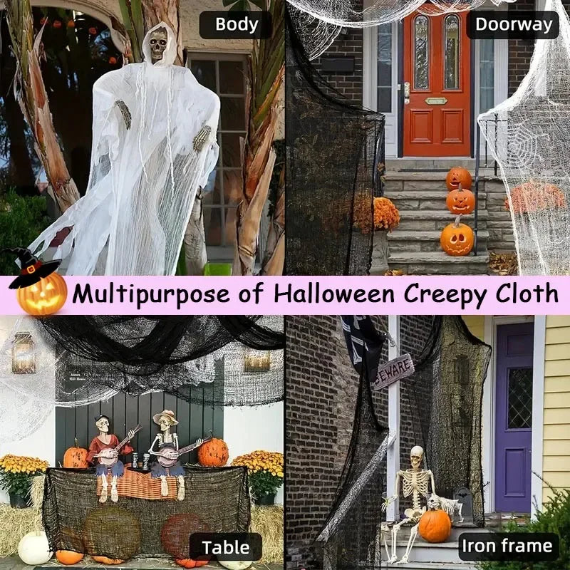 Halloween Creepy Gauze Cloth  Tattered Fabric Spooky Party Decor Haunted House Wall Window Table Door Drape Supply ﻿
