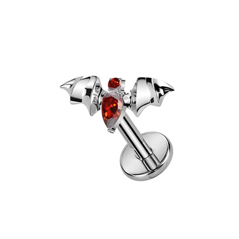 PUTITUP F136 Titanium Halloween Bat Earrings Vampire Style Inlaid Zirconia Gothic Ear Bone Lip Stud Body Piercing Jewellery
