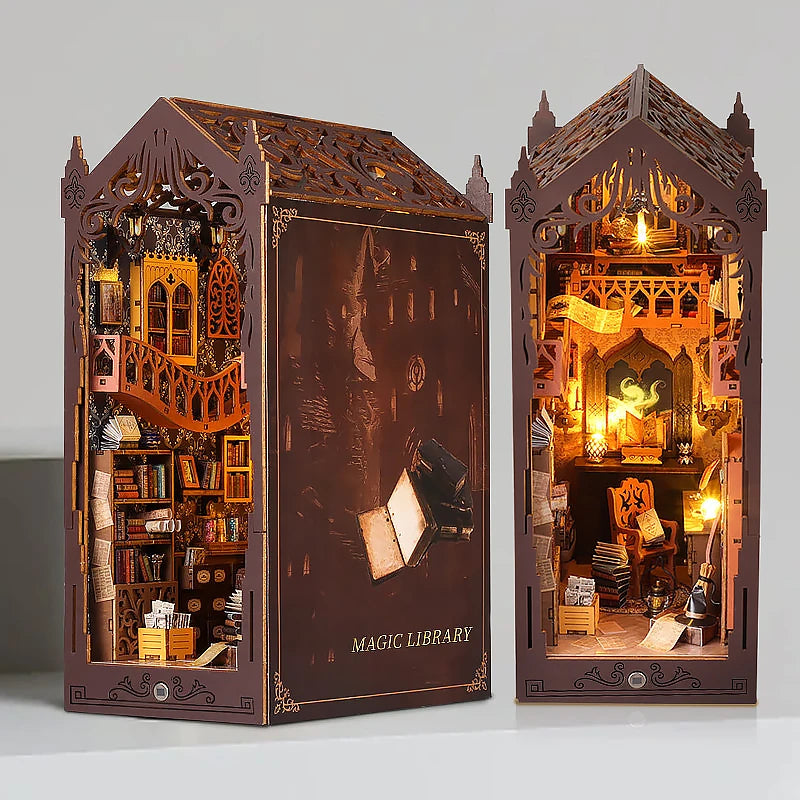 DIY Book Nook Insert Kits Wooden Doll House Building Kit Magic House Casa Bookend With Furniture Bookshelf Home Decoration Gift