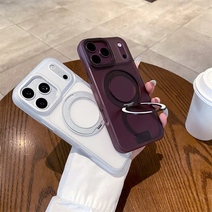 Luxury 360 Rotating Magnetic Stain-resistant Case For iPhone 17 18 Pro Max Shockproof TPU Hybrid PC For Magsafe Stand Cover