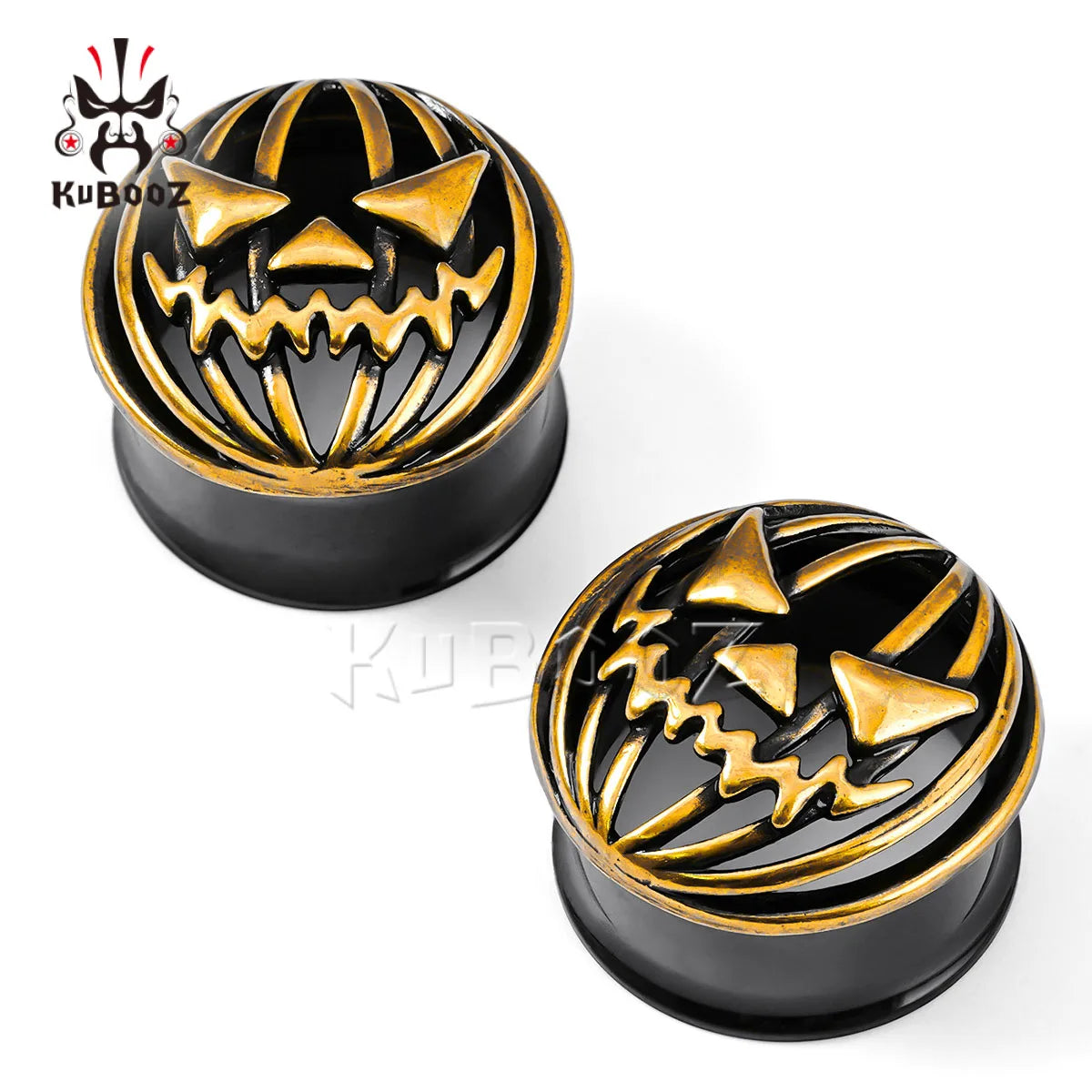 KUBOOZ 316L Hypoallergenic Stainless Steel Halloween Pumpkin Ear Tunnels, Plugs & Stretchers 1Pair Gothic Ear Piercing Jewelry