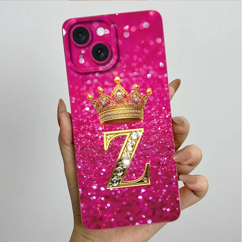 For Apple iPhone 15 Plus Case iPhone15 Pro Crown Letter Cover Soft Liquid Phone Case For iPhone 15 Pro Max iPhone15 Fundas Coque