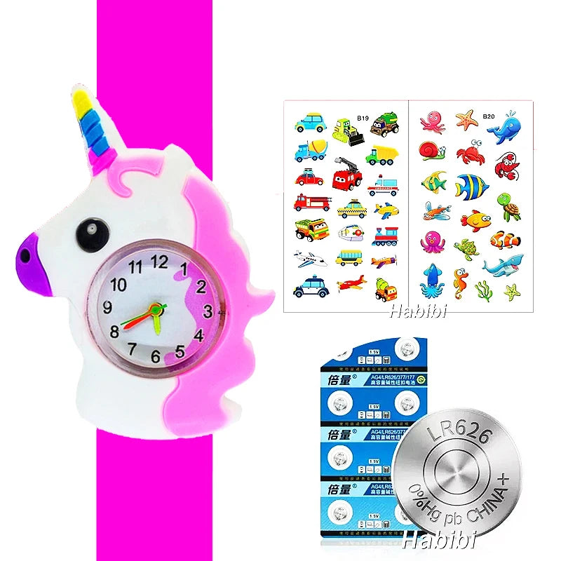 Boys Girls Watches Baby Kindergarten Party Gift Children Study time Toy Wristwatches Slap Bracelet Clock Cartoon Kids Watches
