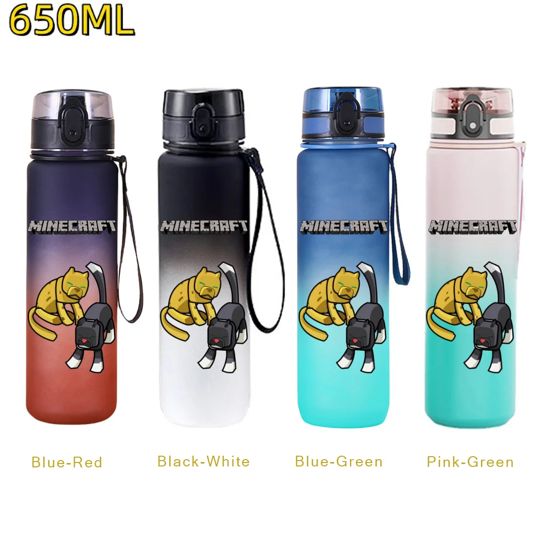 650ML Minecraft Sports Water Bottle LeakProof Plastic Cup Fitness Outdoor Shaker Drink Bottle Travel Office Jugs Birthday Gifts