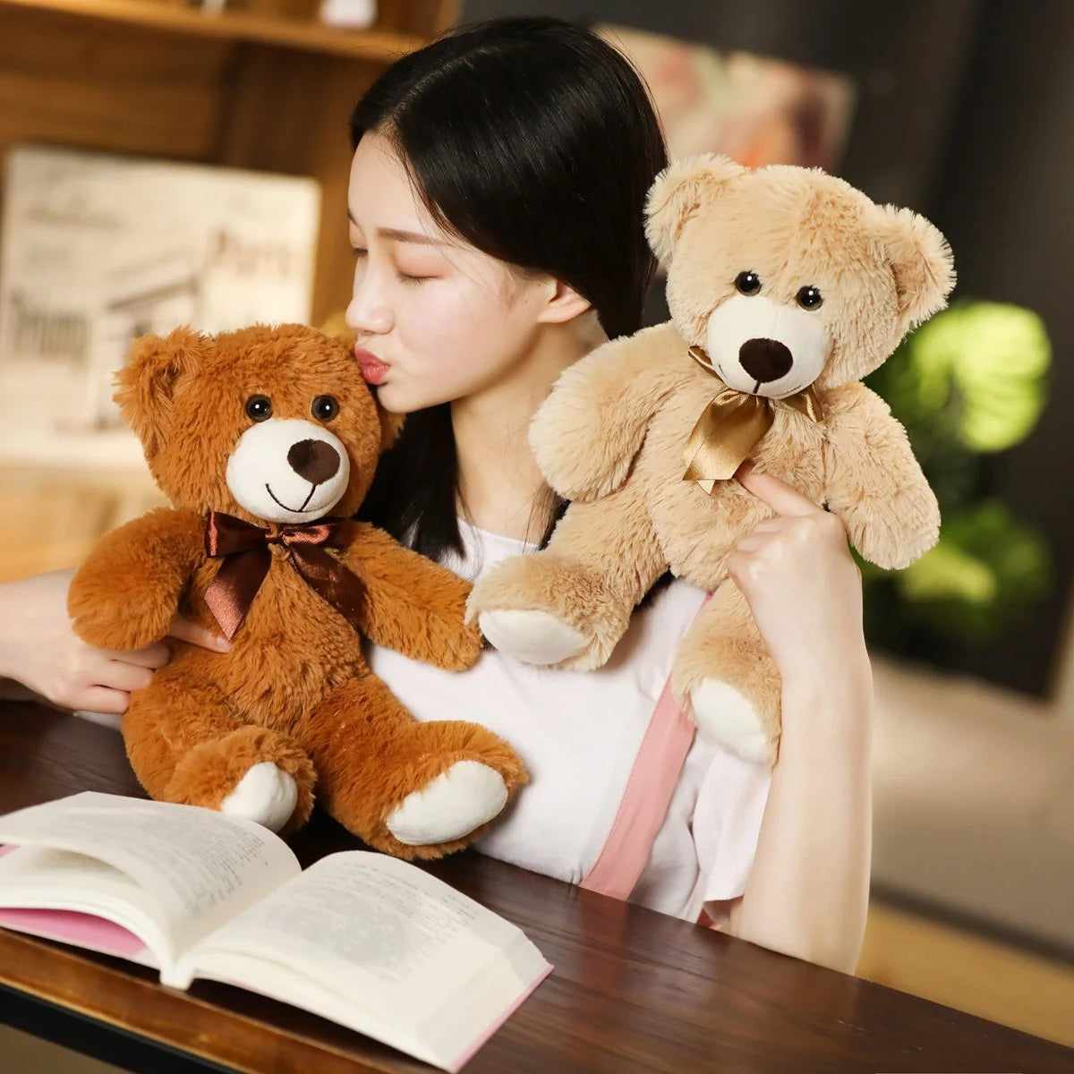 Teddy Bear Stuffed Animal Plushie, Light Brown Stuffed Teddy Bear Toys, Soft Plushies Gift for Baby Shower, Room Decorations