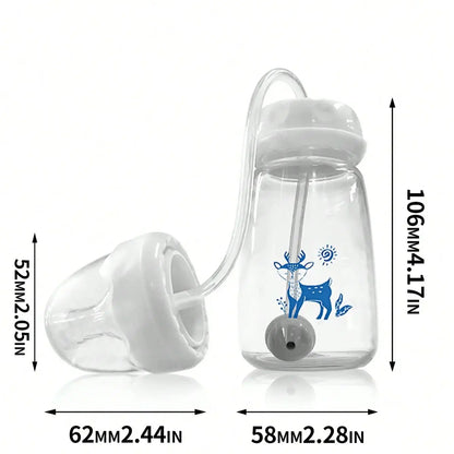 1pc 5oz/150ml Hands-Free PP Feeding Bottle with Straw Brush, Self-Feeding Normal-Neck Baby Bottle Set.