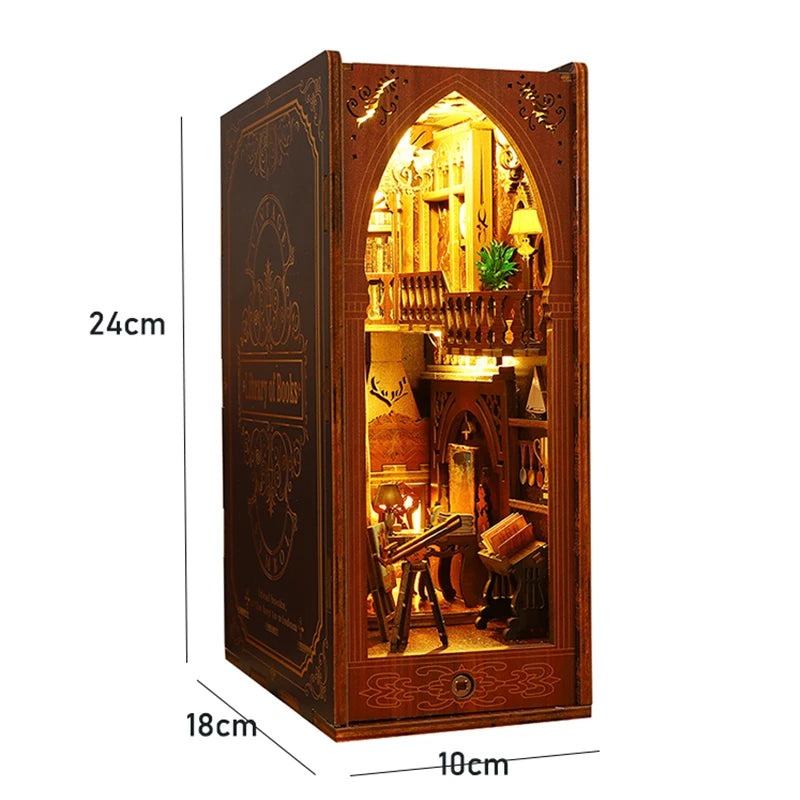 DIY Book Nook Kit Miniature Doll House With Furniture 3D Puzzle Model Building Wooden Bookshelf Bookend Toy Adults Birthday Gift