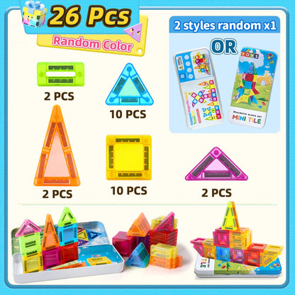 26/38pcs with Iron Box - Colorful Magnetic Building Blocks Set, Suitable for Kid's Learning and Education Magnetic Toys, Gifts