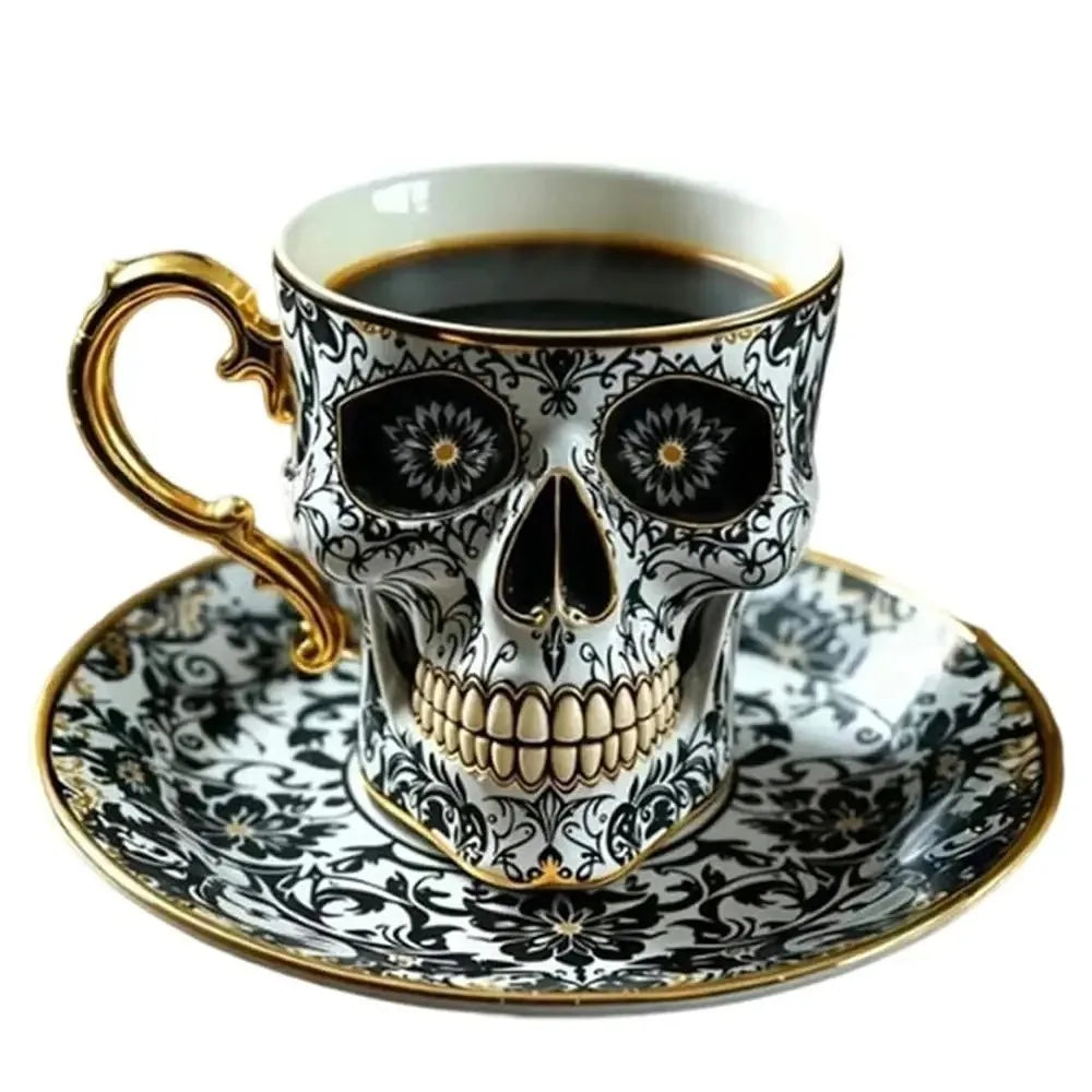 New Halloween Skull Printed Resin Coffee Cups and Saucers Gift Box Set Household High-grade Exquisite Coffee Tea Cup Set