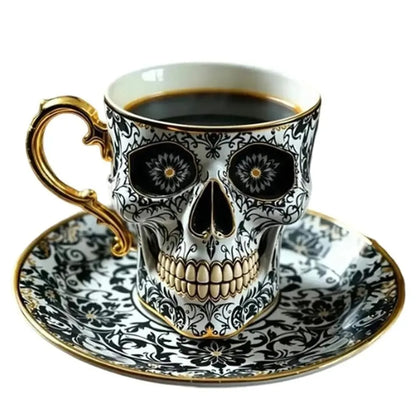 New Halloween Skull Printed Resin Coffee Cups and Saucers Gift Box Set Household High-grade Exquisite Coffee Tea Cup Set
