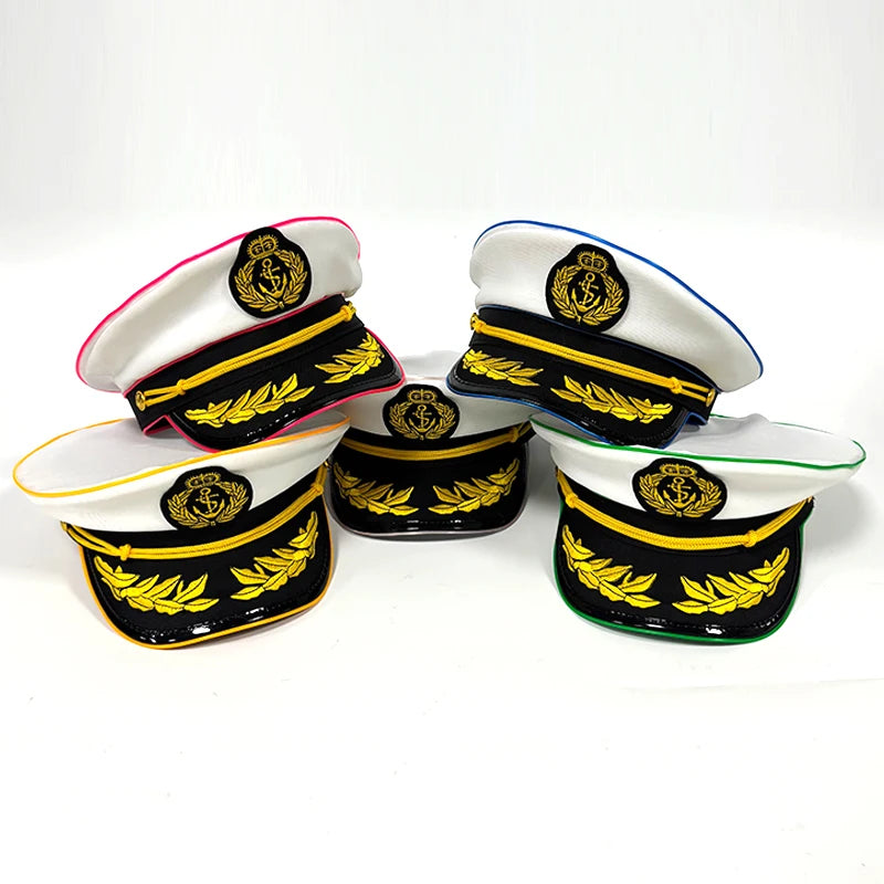 Cool White Military Hats with  Glowing LED Light Adult Navy Hat Yacht Cap Skipper  Sailor Captain Halloween Cosplay DJ Decor