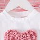 2PCS Winter New Style For 0-3 Year Old Girls, Comfortable Sweet And Cute Bubble Sleeves, Love Chapter Top + Pink Short Skirt Set