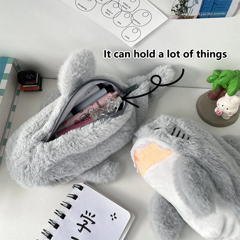 1PC Large Capacity Pen Pouch Stationery Storage Box Cute Plush Ocean Shark Pencil Case Portable Cosmetic Bag School Office Supplies