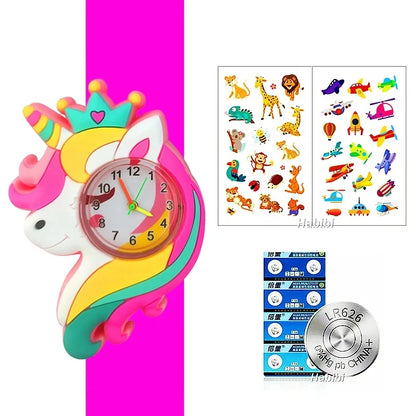 Boys Girls Watches Baby Kindergarten Party Gift Children Study Time Toy Wristwatches Slap Bracelet Clock Cartoon Kids Watches 22