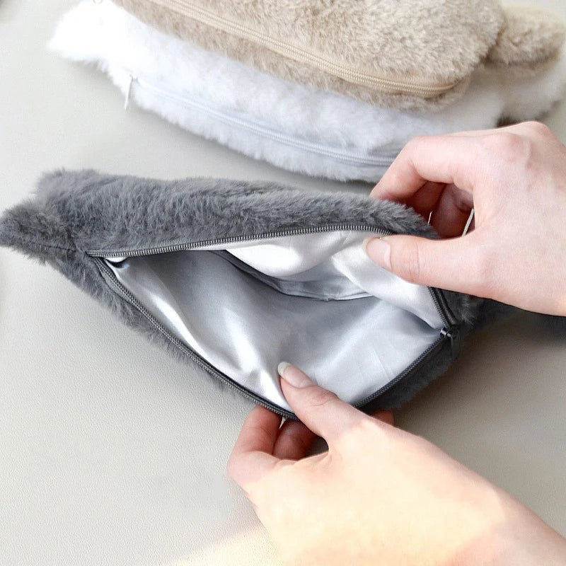 Kawaii Plush cat shaped pen bag with soft touch cute lightweight large capacity stationery storage pen bag multi-purpose storage