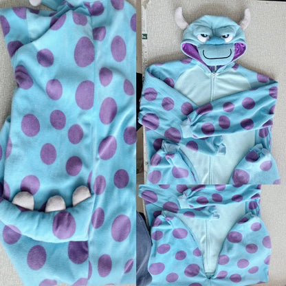 Polar Fleece Sullivan Mike Wazowski Monster Kigurumi Adults Cartoon Onesie Pyjama Costumes For Halloween Carnival Cosplay Party