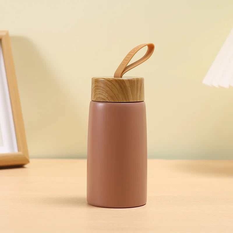 New Style Mini Thermos Cup Creative Wood Grain Cover Portable Vacuum Stainless Steel Water Cup Student High Value Pocket Cup