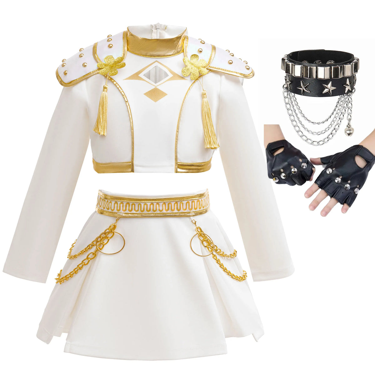 2026 New Halloween Carnival Theme Party Girls Cosplay Fashion Cute White Long Sleeves Dress + Accessories Set 3-10 Years Old