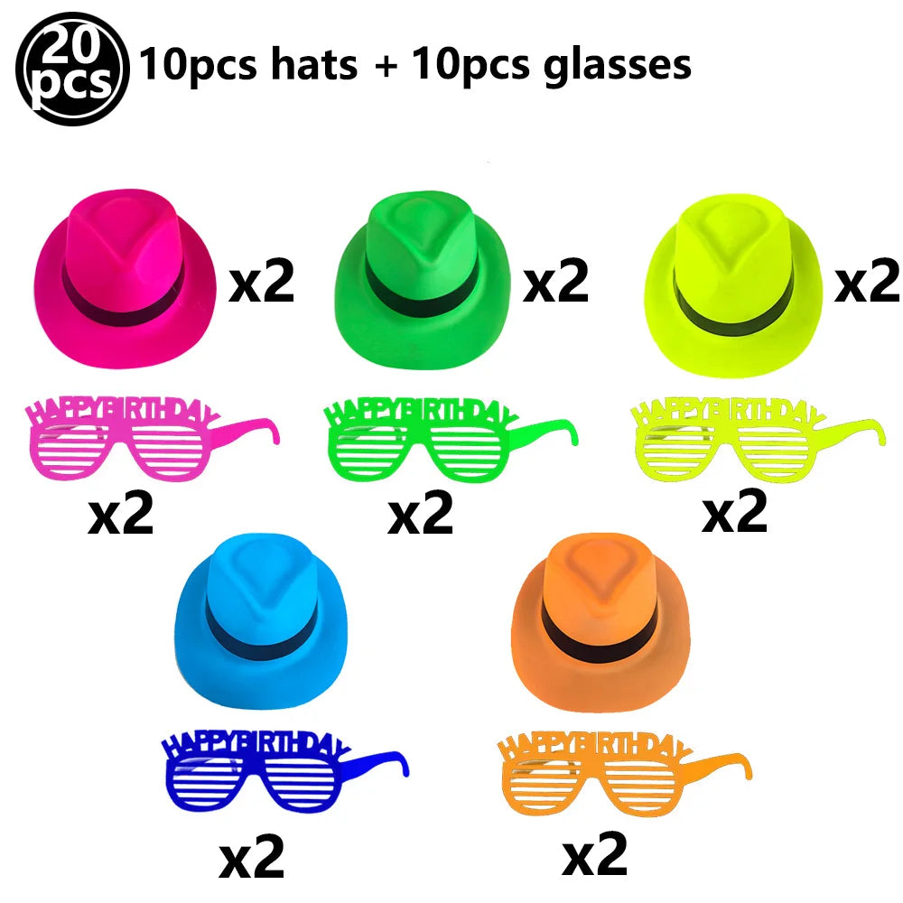 6 12 24 30 Pcs Neon Party Supplies Neon Formal Hats Glow In The UV Light Party Fluorescent Hat UV Light Party Decorations Adults