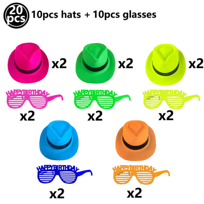 6 12 24 30 Pcs Neon Party Supplies Neon Formal Hats Glow In The UV Light Party Fluorescent Hat UV Light Party Decorations Adults