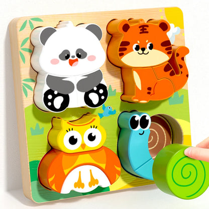 Montessori Wooden 3D Puzzle for Toddlers Animal & Vehicle Shape Matching Blocks Educational Sensory Learning Toy Kids 1-3 Years