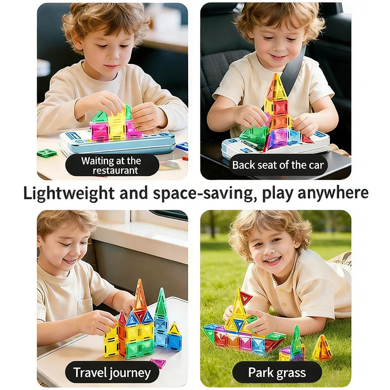 Children's Magnetic Tiles Building Toys 3D Thinking Training Construction Game Portable Iron Box Set Travel Activity Toys Gifts