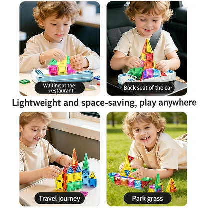 Children's Magnetic Tiles Building Toys 3D Thinking Training Construction Game Portable Iron Box Set Travel Activity Toys Gifts