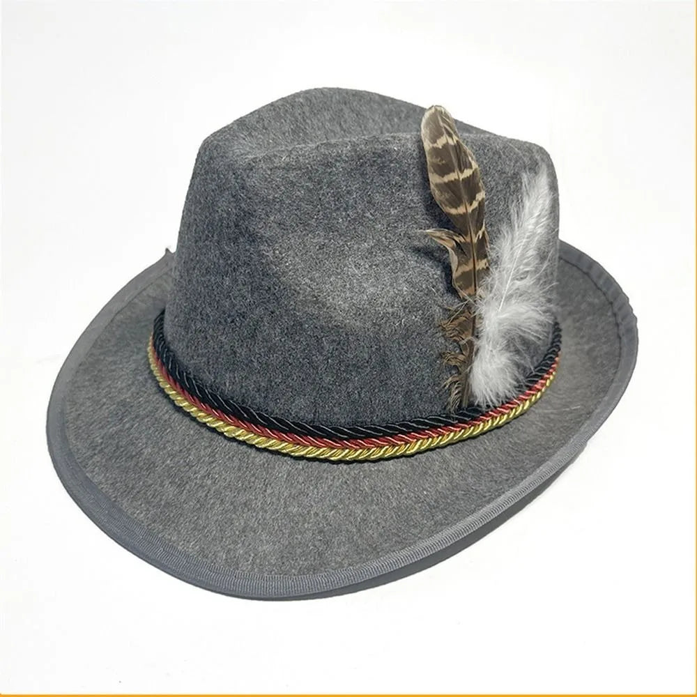Mens Oktoberfest Fedora Hat Jazz Hat Panama Hat Derby Bowler Hats Curled Halloween Costume Cosplay Cap for Outdoor Events German