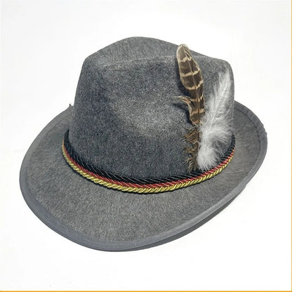 Mens Oktoberfest Fedora Hat Jazz Hat Panama Hat Derby Bowler Hats Curled Halloween Costume Cosplay Cap for Outdoor Events German