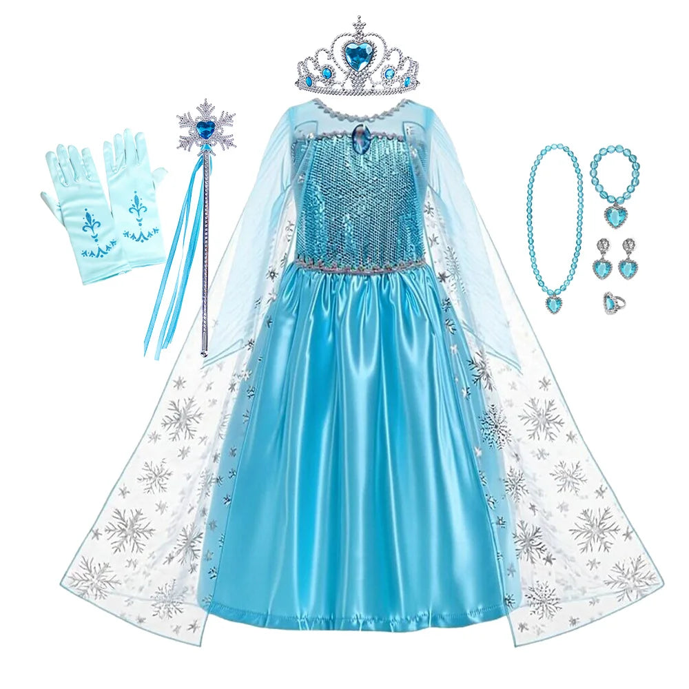 Girls Halloween Cosplay Princess Vestidos Elsa Costume Snow Queen Dress Up Kids Role-play Carnival Children Birthday Party Dress