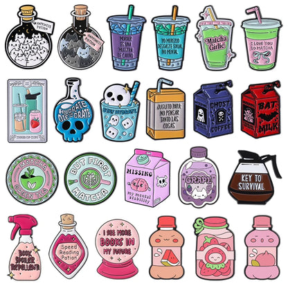 Cartoon Happiness Potion Enamel Pin Matcha Girlie Ghost Coffee Halloween Drink Crush Soda Juice Brooch Lapel Badge Jewelry Gifts