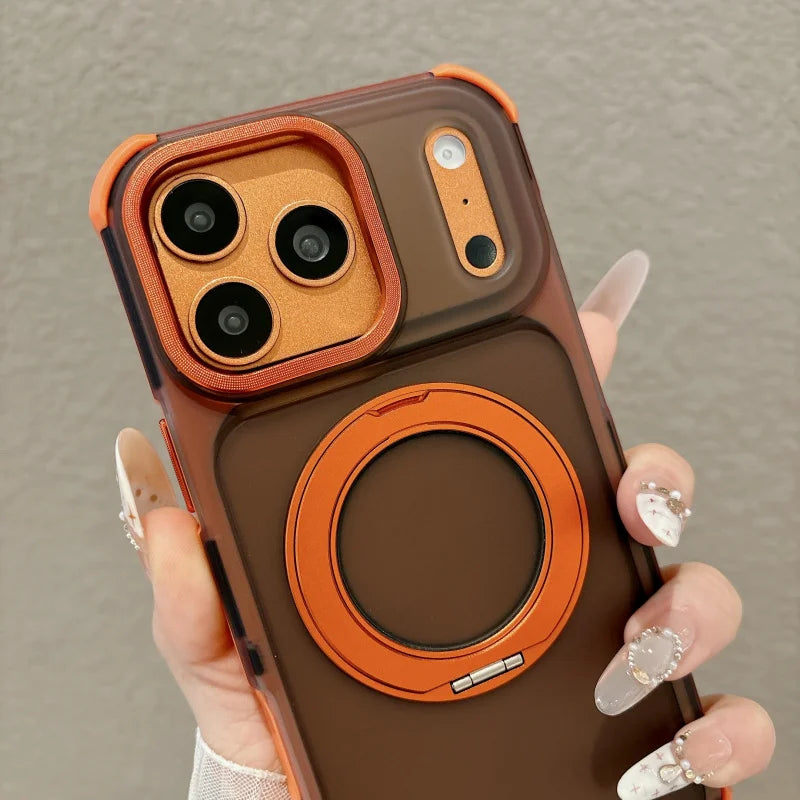 Skin feel matte semi transparent magnetic 360 ° bracket phone case for iPhone 18 17 16 15 14 13 Pro Max airbag anti drop cover