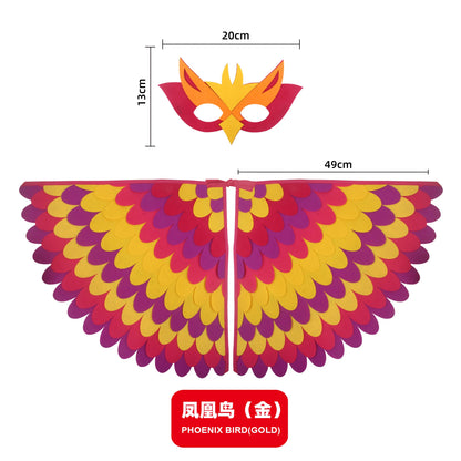 Animal Bird Wings+Mask Suit Stage Performance Peacock Owl Parrot Bird Felt Cape Halloween Bird Funny Party Cosplay Cloak