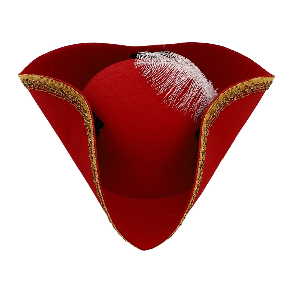 Men Women Unique Tricorn Hat Pirate Cap Metallic Brim Embellish Felt Hat for Masquerade Halloween Cosplay Colonial Costume Hat