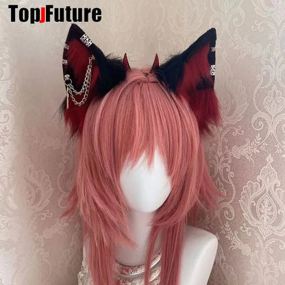 Harajuku Halloween Gothic Punk Lolita Devil's Horn Wolf Ear Demon Cosplay Handcraft Anime Party Costume Hairband Punk Headband