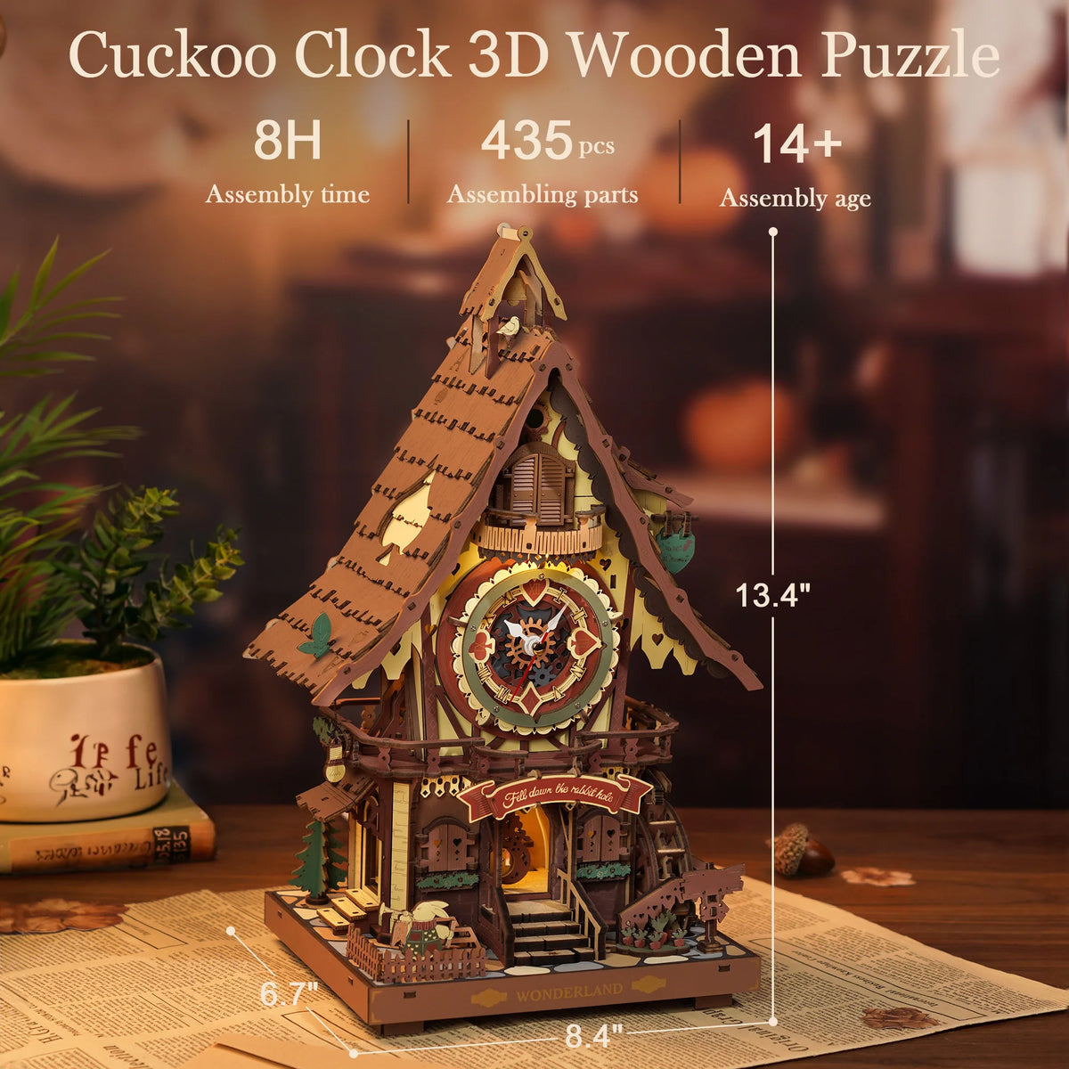 ROKR Wooden 3D Puzzle Cuckoo Clock Mechanical Model Building Kit 435 Pieces DIY Craft Kit with 2 Light for Home Decor Brain Teasers Jigsaw Toys for Adults Teens