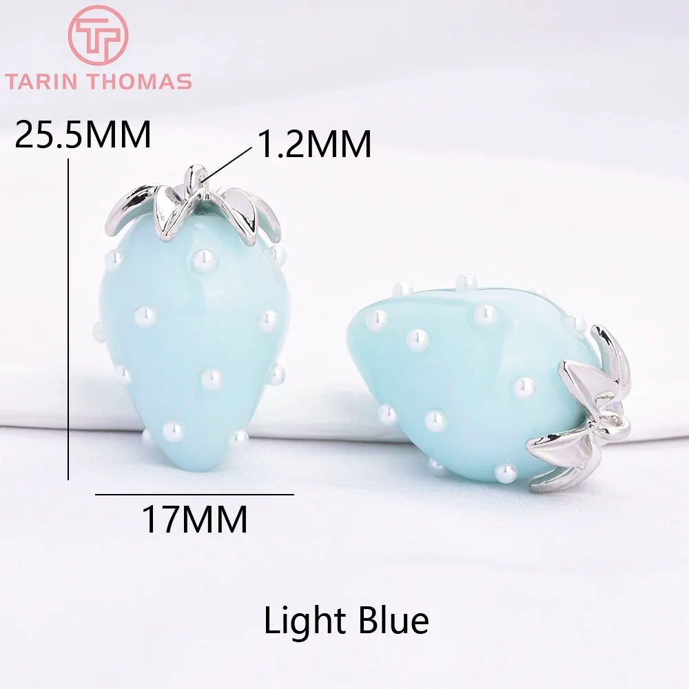 (10593) 4PCS 24K Gold Color Brass Pearl Embellished Hollow Strawberry Shaped Pendants High Quality DIY Jewelry Making